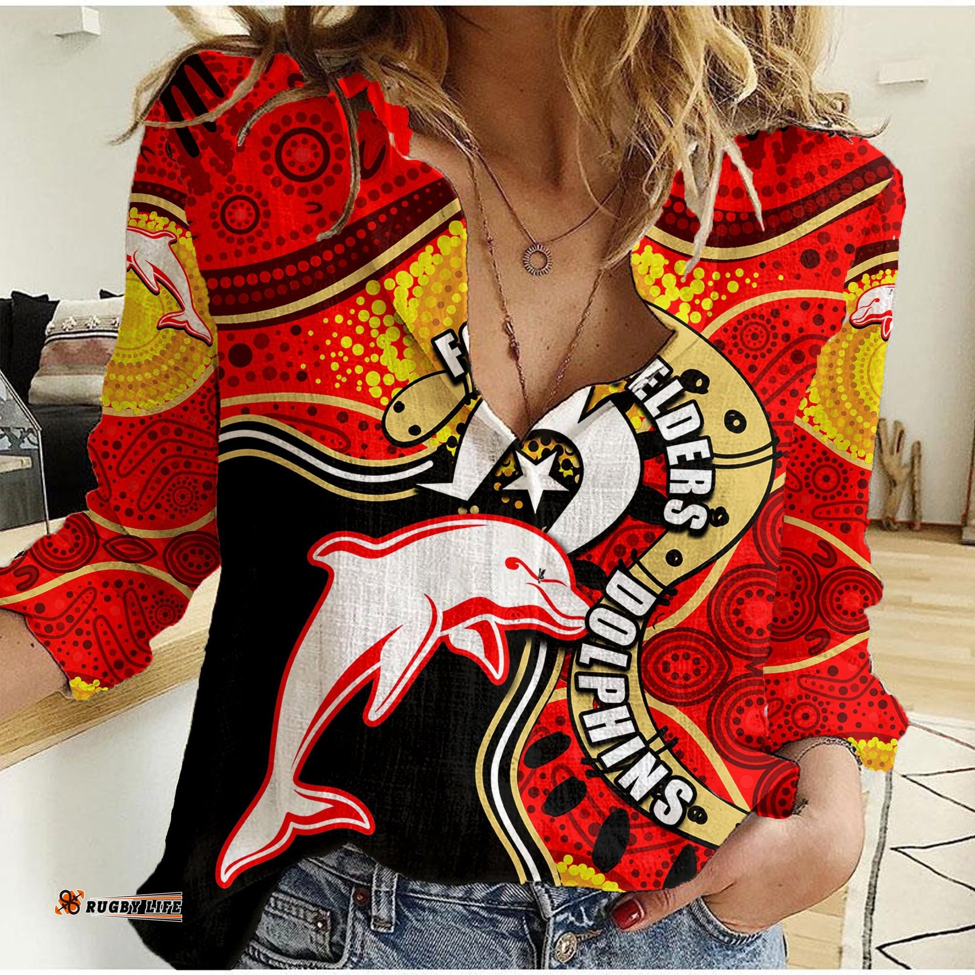 Dolphins Mascot NRL Women Casual Shirt NAIDOC