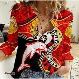 Dolphins Mascot NRL Women Casual Shirt NAIDOC
