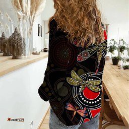 Aboriginal Dragonfly Women Casual Shirt Red Style