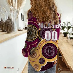 Custom Personalised And Number Lions AFL Women Casual Shirt Aboriginal Patterns