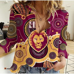 Custom Personalised And Number Lions AFL Women Casual Shirt Aboriginal Patterns