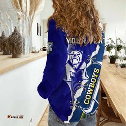 Custom Personalised Bulldogs Mix Cowboys Rugby Women Casual Shirt Sporty Style