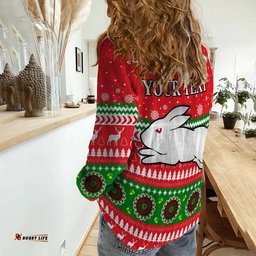 Custom Personalised Rabbitohs Women Casual Shirt South Sydney Christmas