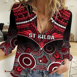 St Kilda Football Women Casual Shirt Saints Aboriginal Mix Polynesian Pattern
