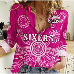 Custom Text And Number Sydney Sixers Women Casual Shirt Cricket Indigenous Australian Art Ver.02