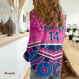 Custom Cowboys Rugby Christmas Women Casual Shirt Merry Xmas 2023 Mix Aboriginal Art Pink Version