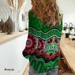 Stars Cricket ANZAC Women Casual Shirt Melbourne Poppy Aboriginal Camouflage