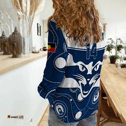 Custom Text And Number Geelong Football NAIDOC 2023 Women Casual Shirt Cats For Our Elders Indigenous Art