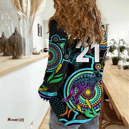 Custom Kangaroos Football Aboriginal Art Women Casual Shirt NAIDOC Indigenous Tribal