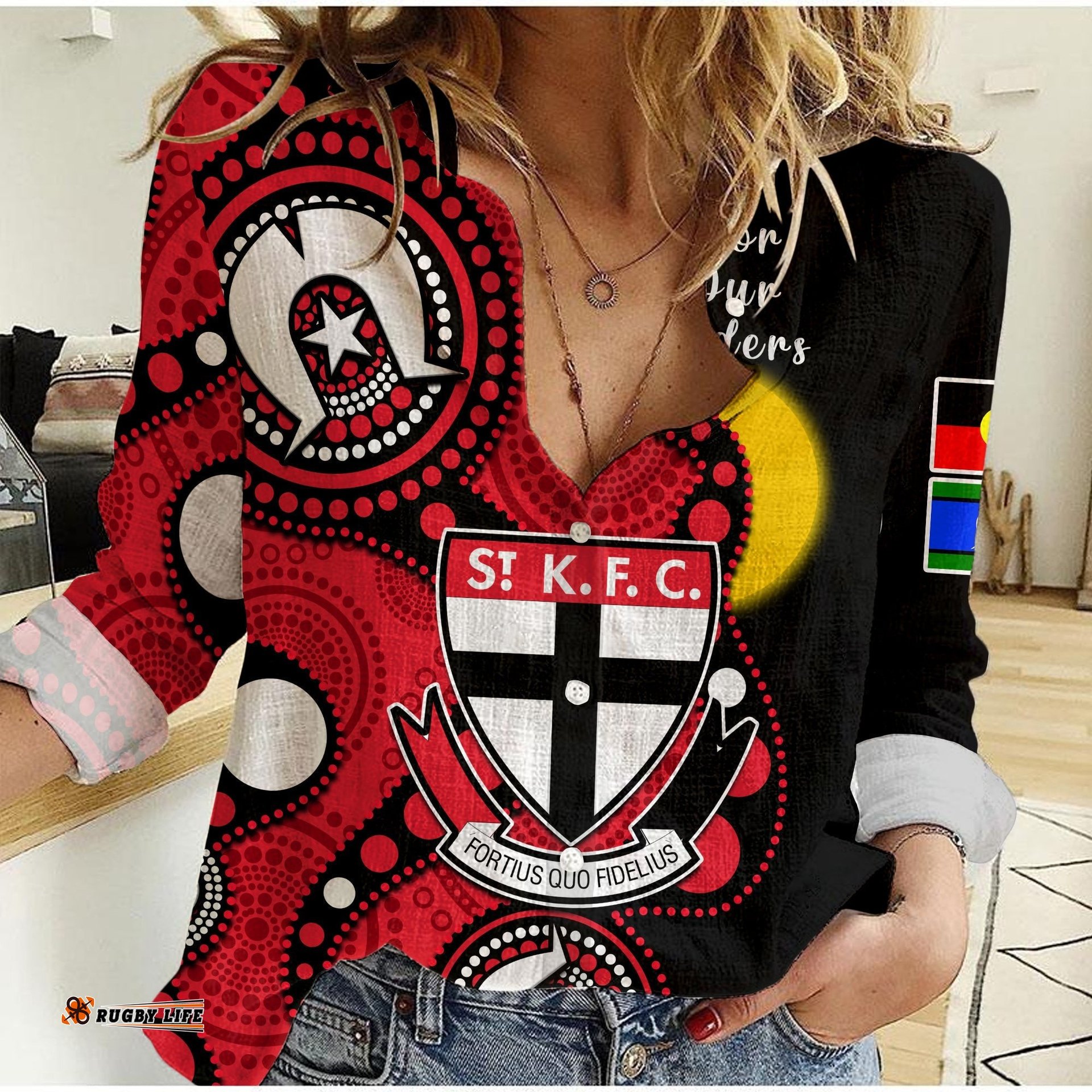 St Kilda Football NAIDOC 2023 Women Casual Shirt Saints Indigenous For Our Elders