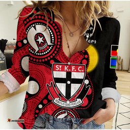 St Kilda Football NAIDOC 2023 Women Casual Shirt Saints Indigenous For Our Elders