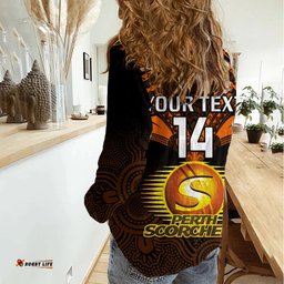 Custom Perth Scorchers Cricket Women Casual Shirt 2023 Unique Indigenous Art Mix Polynesian Pattern