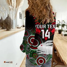 Personalised Rabbitohs Rugby Women Casual Shirt Souths 1908 Aboriginal Mix Polynesian Pattern