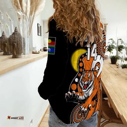 Custom Text And Number Wests Tigers Rugby NAIDOC 2023 Women Casual Shirt For Our Elders Indigenous Art