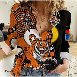 Custom Text And Number Wests Tigers Rugby NAIDOC 2023 Women Casual Shirt For Our Elders Indigenous Art