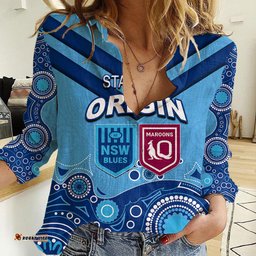 Custom State of Origin NSW Blues Vs QLD Maroon Rugby Women Casual Shirt Blue Style