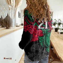 Custom Rabbitohs Rugby Women Casual Shirt Bunnies Hibiscus and Turtle With Polynesian Pattern