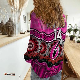 Custom Text And Number Sixers Cricket ANZAC Women Casual Shirt Sydney Poppy Aboriginal Camouflage