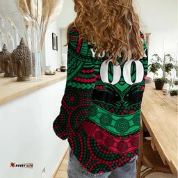 Custom Rabbitohs Rugby Women Casual Shirt Polynesian and Aboriginal Special Version