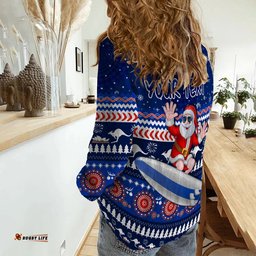 Custom Personalised Australia Christmas Women Casual Shirt Aussie Aboriginal Santa Claus is Surfing with Kangaroo