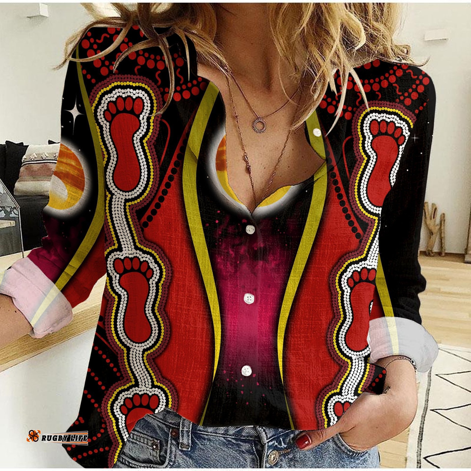 Custom Personalised Australian Aboriginal Flags Symbolic Meaning Women Casual Shirt