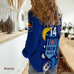 Custom Text And Number Blues Rugby NAIDOC 2023 Women Casual Shirt NSW For Our Elders Indigenous Art