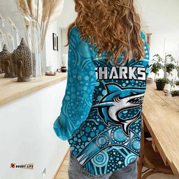 Sharks Rugby Women Casual Shirt Boomerang Indigenous Dots