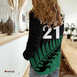 Custom Australia Wallabies and Aotearoa Rugby Women Casual Shirt Kangaroo Black Fern Maori Green Vibe