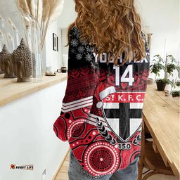 Custom St Kilda Football Christmas Women Casual Shirt Merry Xmas 2023 Mix Aboriginal Art