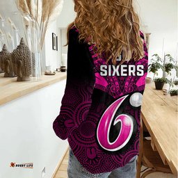 Sydney Sixers Cricket Women Casual Shirt 2023 Unique Indigenous Art Mix Polynesian Pattern