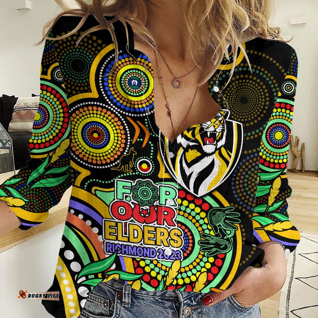 Custom Richmond Football Aboriginal Art Women Casual Shirt NAIDOC Indigenous Tribal