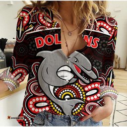 Custom Personalised Dolphins Rugby Women Casual Shirt Aboriginal Dot Painting