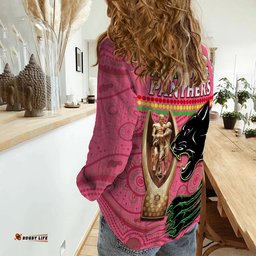 Panthers Rugby Women Casual Shirt The Riff 2022 Premiers Aboriginal Pink