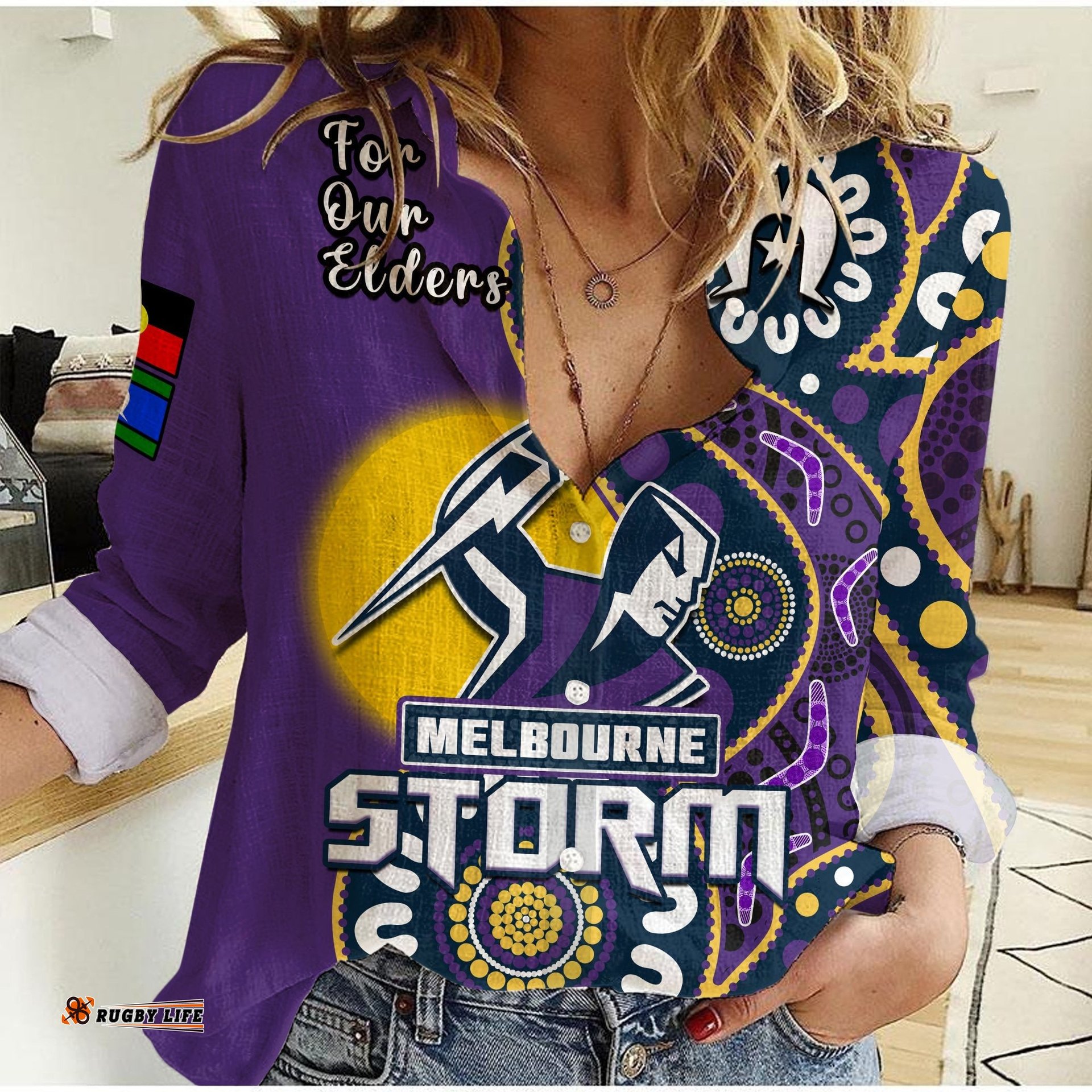 Storm Rugby NAIDOC 2023 Women Casual Shirt For Our Elders Aboriginal