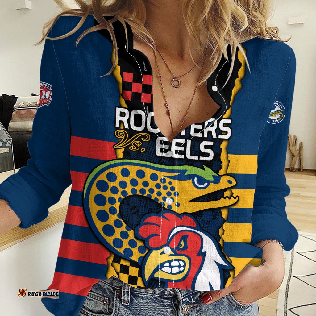 Custom NRL Eels Combine Roosters Rugby Women Casual Shirt Sporty Style
