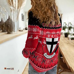 St Kilda Football Women Casual Shirt Saints Indigenous Merry Christmas