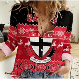 St Kilda Football Women Casual Shirt Saints Indigenous Merry Christmas