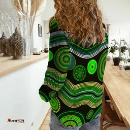 Women Casual Shirt Aboriginal Dot Unique Style Green