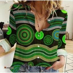 Women Casual Shirt Aboriginal Dot Unique Style Green