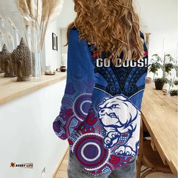 Bulldogs Football Women Casual Shirt Doggies Aboriginal Mix Polynesian Pattern