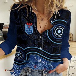 Personalised NSW Blues Rugby Indigenous Women Casual Shirt Lizard Aboriginal Dot Art