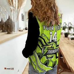 Custom Text And Number Thunder Cricket Women Casual Shirt Sydney Aboriginal Painting