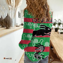 Rabbitohs Rugby Premiers Women Casual Shirt Go The Bunnies Aboriginal Dots
