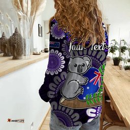 Custom Personalised Australia Koala Aboriginal Women Casual Shirt Koala Hugging Rugby Ball Purple