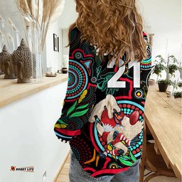 Custom Swans Football Aboriginal Art Women Casual Shirt NAIDOC Indigenous Tribal