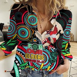 Custom Swans Football Aboriginal Art Women Casual Shirt NAIDOC Indigenous Tribal