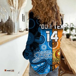 Custom Text And Number Perth Scorchers and Adelaide Strikers Cricket Women Casual Shirt Aboriginal Art