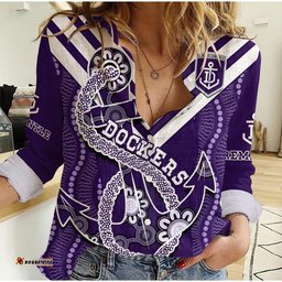 Dockers Football Women Casual Shirt Fremantle Anchor Mix Aboriginal Pattern Dynamic Style