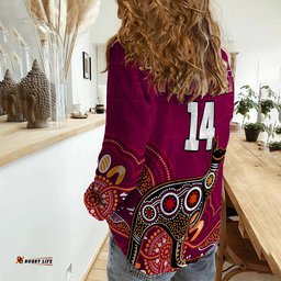 Custom Text and Number Maroons Rugby Women Casual Shirt Queensland Kangaroo Aboriginal Dot Paintings