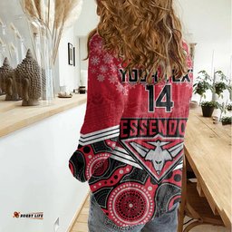 Custom Essendon Football Christmas Women Casual Shirt Merry Xmas 2023 Mix Aboriginal Art